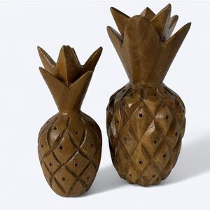 MCM 2 Hand Carved Pineapple Toothpick Holders Appetizer Cheese Kitchen 6" 8" Vtg